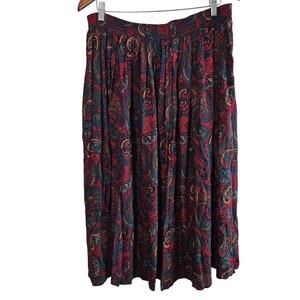 Vintage Kenneth Mitchell Skirt Womens 20W Midi Red Paisley 90s Retro Whimsygoth